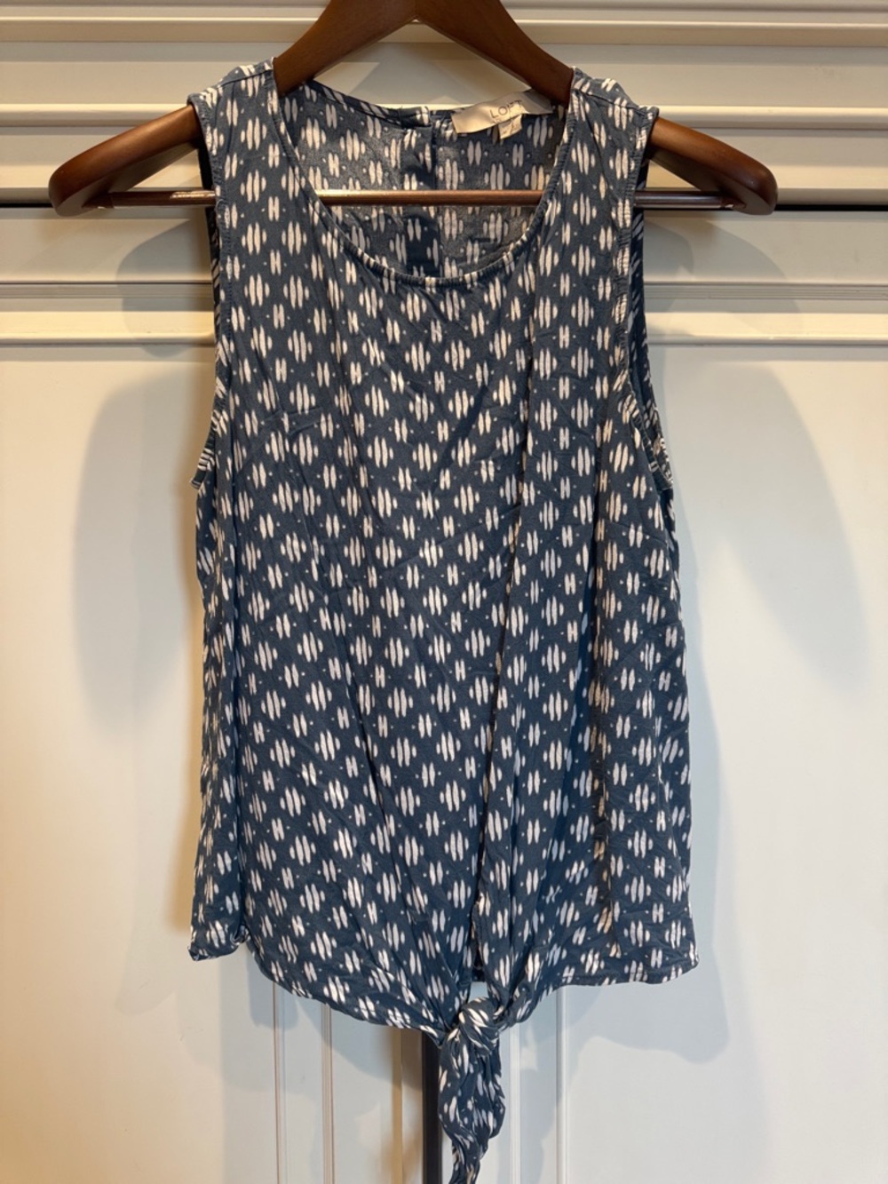 LOFT Blue Ikat Tie-Front Tank